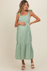 Jade Striped Shoulder Tie Maternity Midi Dress