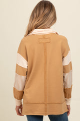 Mocha Colorblock Stripe Maternity Polo Pullover Top