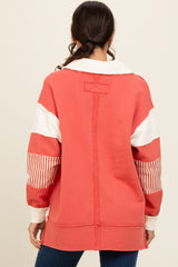 Rust Colorblock Stripe Polo Pullover Top