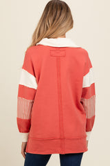 Rust Colorblock Stripe Maternity Polo Pullover Top