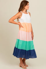 Coral Colorblock Tiered Midi Dress