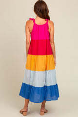 Fuchsia Colorblock Tiered Midi Dress