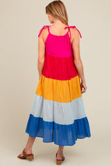 Fuchsia Colorblock Tiered Maternity Midi Dress