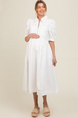 White Half Zip Maternity Midi Dress