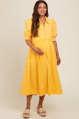 Yellow Half Zip Maternity Midi Dress