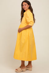 Yellow Half Zip Maternity Midi Dress