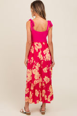 Fuchsia Floral Colorblock Midi Dress