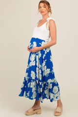 Royal Blue Floral Colorblock Maternity Midi Dress