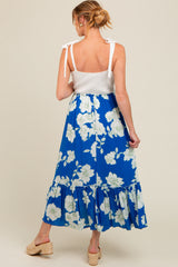 Royal Blue Floral Colorblock Maternity Midi Dress