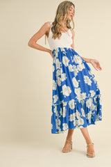 Royal Blue Floral Colorblock Midi Dress