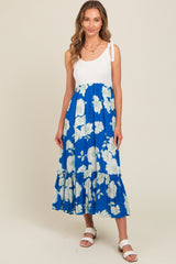 Royal Blue Floral Colorblock Midi Dress