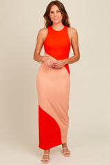 Orange Colorblock Fitted Maxi Dress