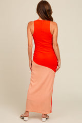 Orange Colorblock Fitted Maxi Dress