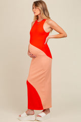 Orange Colorblock Fitted Maternity Maxi Dress