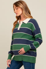 Green Striped Polo Knit Maternity Sweater