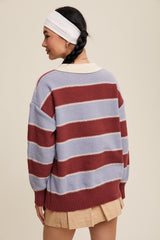 Burgundy Striped Polo Knit Sweater