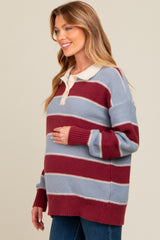 Burgundy Striped Polo Knit Maternity Sweater