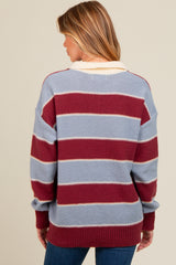 Burgundy Striped Polo Knit Maternity Sweater