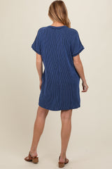 Navy Ribbed Rolled Cuff Maternity Dress