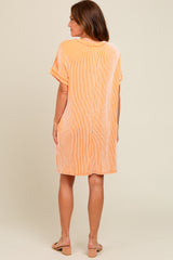 Peach Ribbed Rolled Cuff Dress