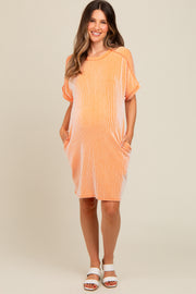 Peach Ribbed Rolled Cuff Maternity Dress