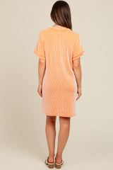 Peach Ribbed Rolled Cuff Maternity Dress