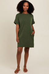 Forest Green Ribbed Rolled Cuff Maternity Dress