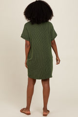 Forest Green Ribbed Rolled Cuff Dress