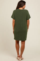 Forest Green Ribbed Rolled Cuff Maternity Dress