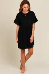 Black Ruffle Sleeve Maternity Dress