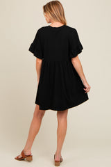 Black Ruffle Sleeve Maternity Dress