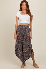 Charcoal Floral Asymmetric Maternity Pants