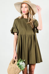 Olive Ruffle Sleeve Maternity Dress