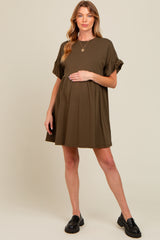 Olive Ruffle Sleeve Maternity Dress