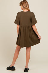 Olive Ruffle Sleeve Maternity Dress