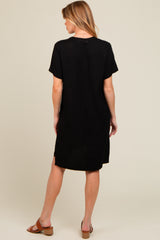 Black V-Neck Basic Maternity Shirt Dress