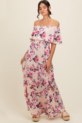 Ivory Floral Off Shoulder Maxi Dress