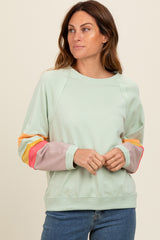 Light Olive Coloblock Sleeve Pullover