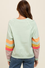 Light Olive Coloblock Sleeve Pullover