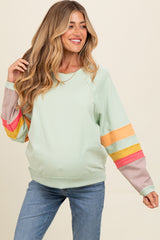 Light Olive Coloblock Sleeve Maternity Pullover