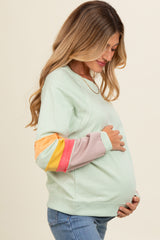 Light Olive Coloblock Sleeve Maternity Pullover