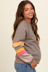 Mocha Colorblock Sleeve Maternity Pullover