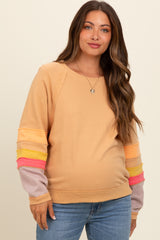 Camel Colorblock Sleeve Maternity Pullover