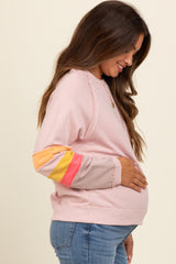 Light Pink Colorblock Sleeve Maternity Pullover