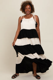 Black Colorblock Tiered Maxi Dress