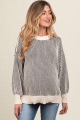 Black Ribbed Balloon Sleeve Maternity Sweater