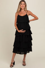 Black Tiered Maternity Midi Dress