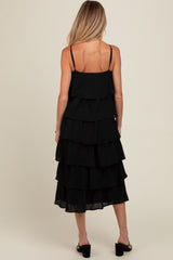 Black Tiered Maternity Midi Dress