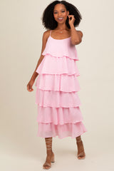 Light Pink Tiered Midi Dress