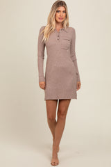 Mocha Ribbed Knit Henley Dress